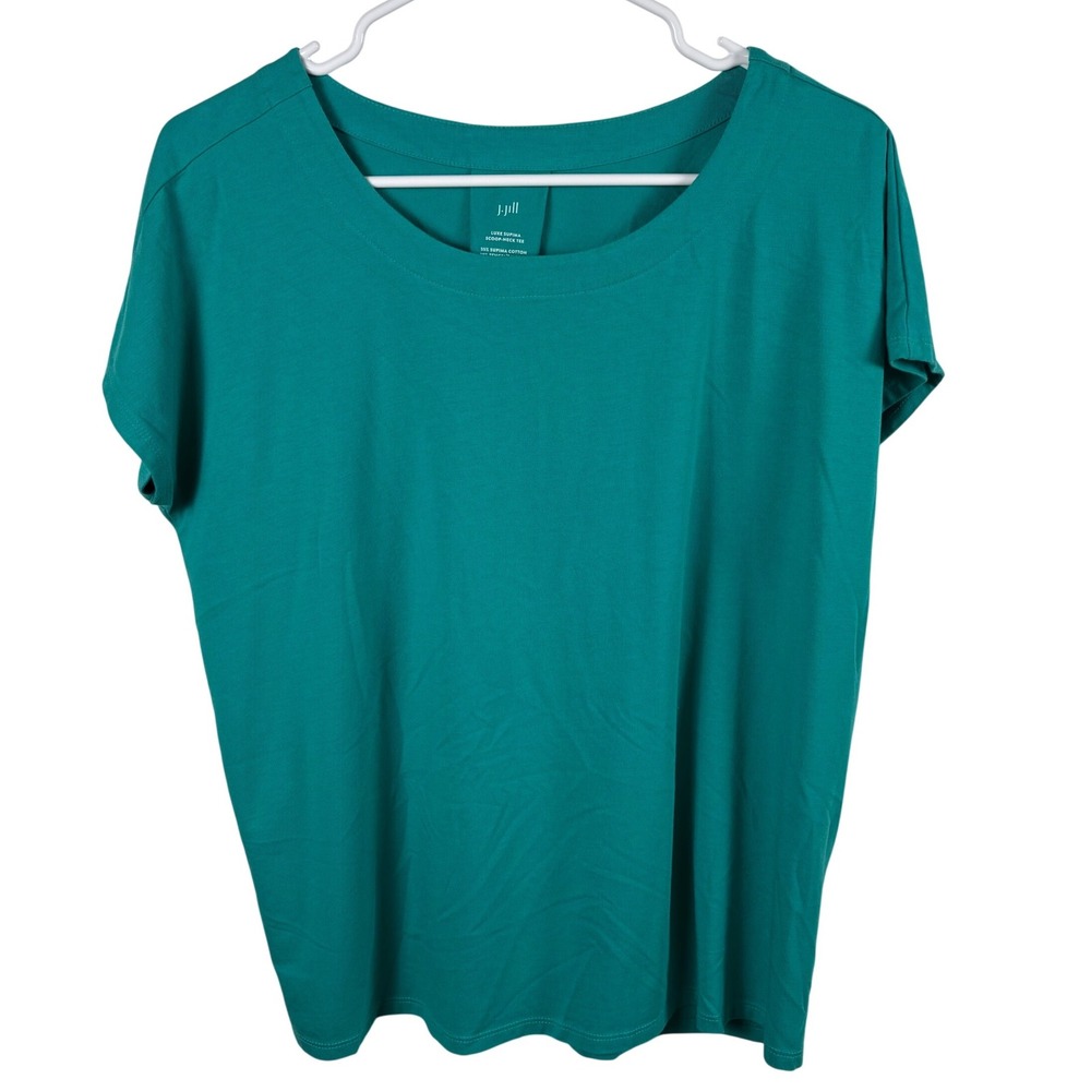 J. Jill Luxe Supima Scoop Neck Tee S Teal Green Short Sleeve Pleat Back Top